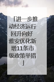 进一步推动经济运行回升向好 雅安优化新增11条市级政策举措
