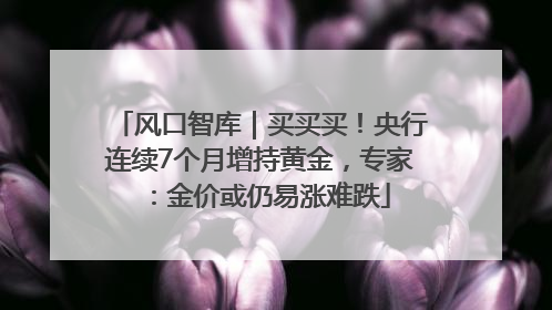 风口智库｜买买买！央行连续7个月增持黄金，专家：金价或仍易涨难跌