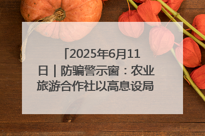 2025年6月11日｜防骗警示窗：农业旅游合作社以高息设局，集资380万